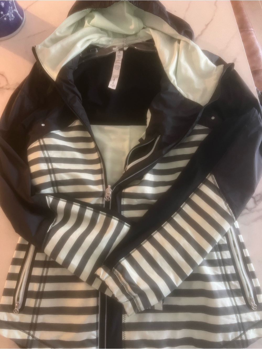 lululemon athletica Black and White Striped Hooded Jacket